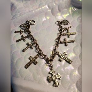 Premier Desgns Silvertone 10 Cross Charm Bracelet 8 Inch Link Bracelet R…